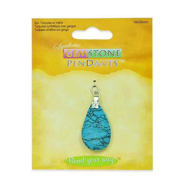 Synthetic Turquoise with Matrix Drop Pendant - Turquoise Multi Synthetic Turquoise Beads