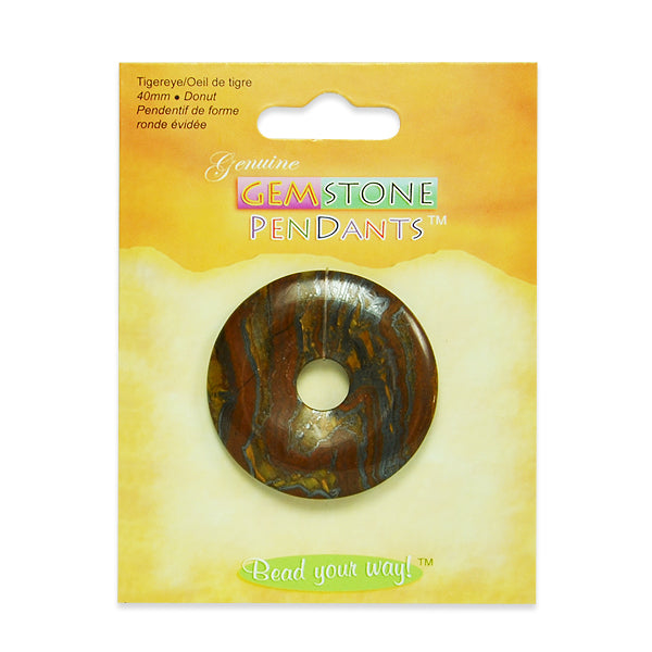 Tiger Eye Donut Pendant - Brown Multi Tigereye Beads