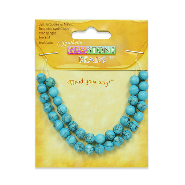 Synthetic Turquoise with Matrix Beads Pack of 36 - Turquoise Multi Synthetic Turquoise Beads