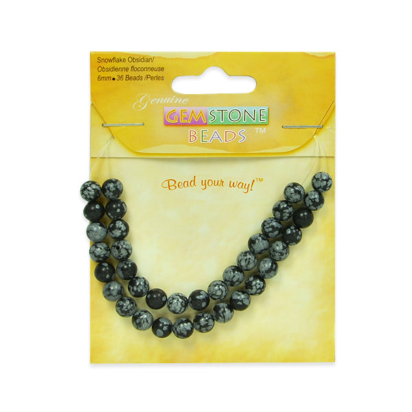 Snowflake Obsidian Beads Pack of 36 - Black Multi Snowflake Obsidian Beads