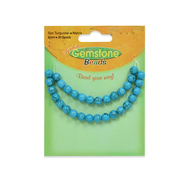 Synthetic Turquoise with Matrix Beads Pack of 30 - Turquoise Multi Synthetic Turquoise Beads