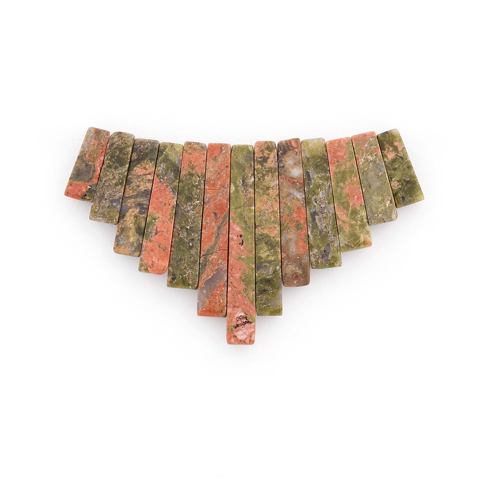 Unakite Fan Pendant Pack of 13 - Multi Colors Unakite Beads