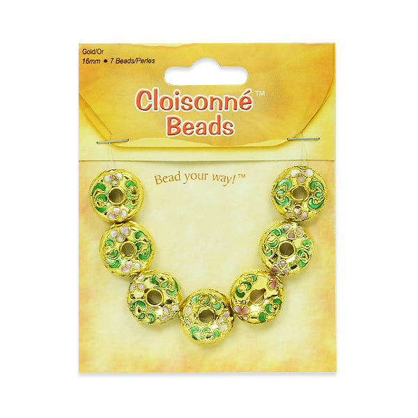 Cloisonne Donut Beads Pack of 7 - Gold Multi Cloissone Beads