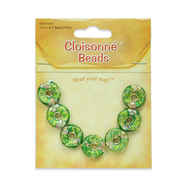 Cloisonne Donut Beads Pack of 7 - Green Multi Cloissone Beads