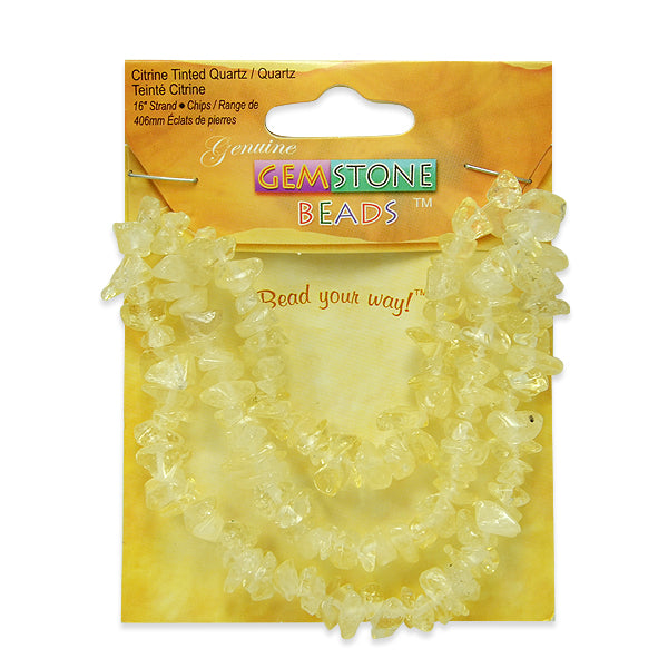 Citrine Tinted Quartz Chips - 16" Strand - Natural Tinted Quartz Beads