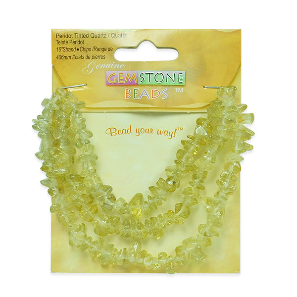 Peridot Tinted Quartz Chips - 16" Strand - Natural Gemstone Beads