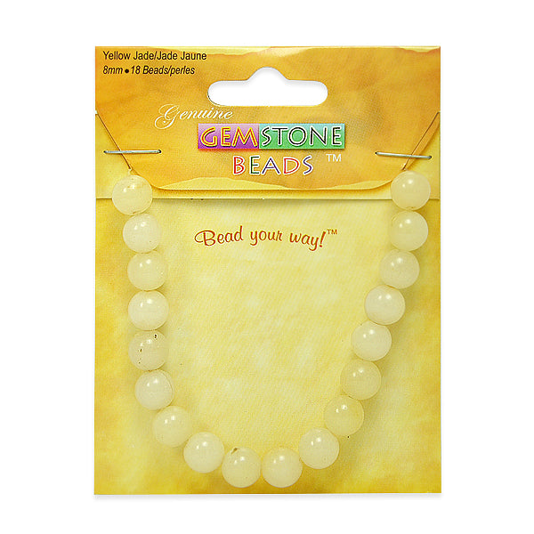 Yellow Jade Beads - 8mm - 18 pcs. - Natural Yellow Jade Beads