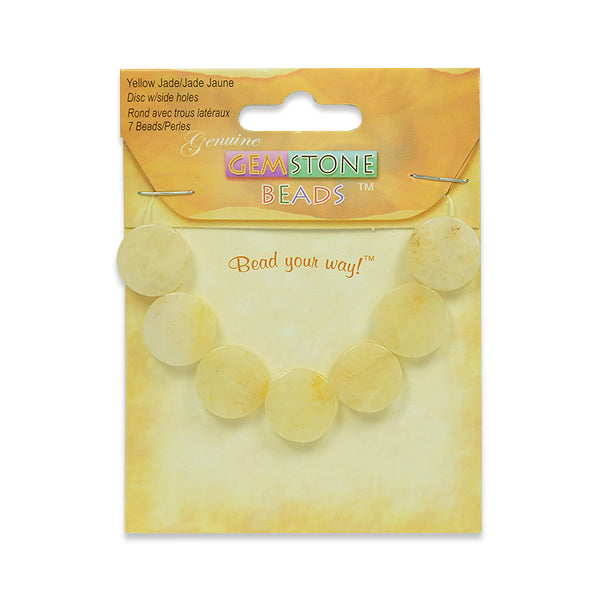 Yellow Jade Disk Beads - 15mm - 7 pcs. - Natural Yellow Jade Beads