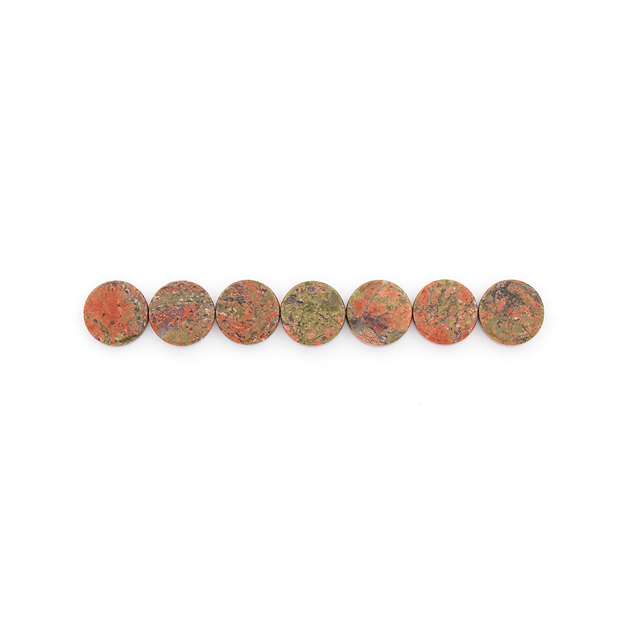 Unakite Disk Beads - 15mm - 7 pcs. - Natural Unakite Beads