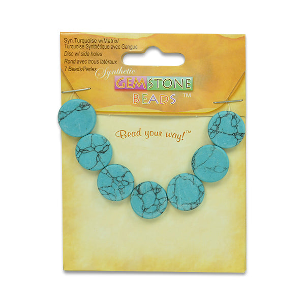 Synthetic Turquoise Disk Beads - 15mm - 7 pcs. - Natural Synthetic Turquoise Beads