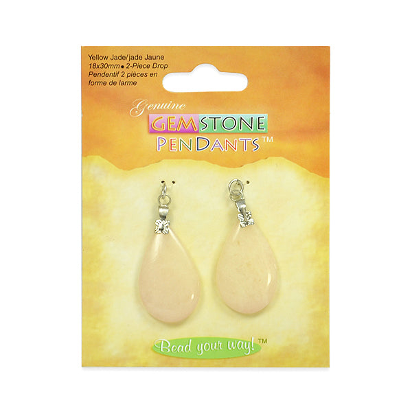 Yellow Jade Drop Pendants - 18x30mm - 2 pcs. - Natural Yellow Jade Beads