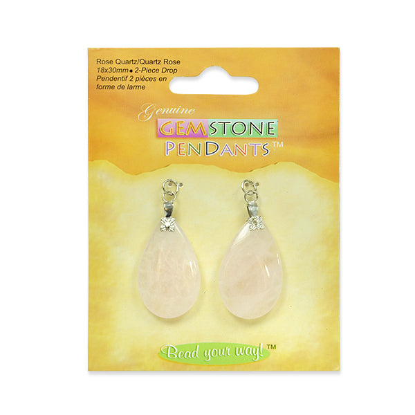 Rose Quartz Drop Pendants - 18x30mm - 2 pcs. - Natural Rose Quartz Beads