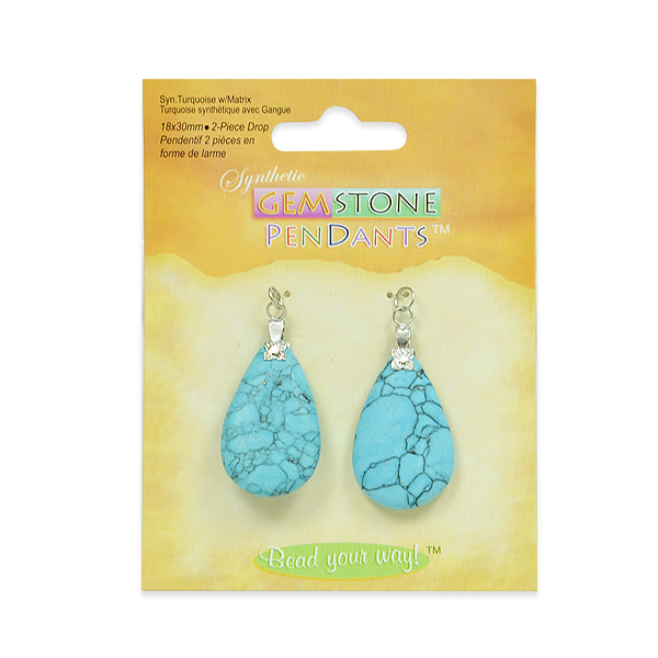 Synthetic Turquoise Drop Pendants - 18x30mm - 2 pcs. - Natural Synthetic Turquoise Beads
