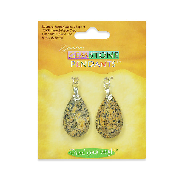 Leopard Jasper Drop Pendants - 18x30mm - 2 pcs. - Natural Leopard Jasper Beads