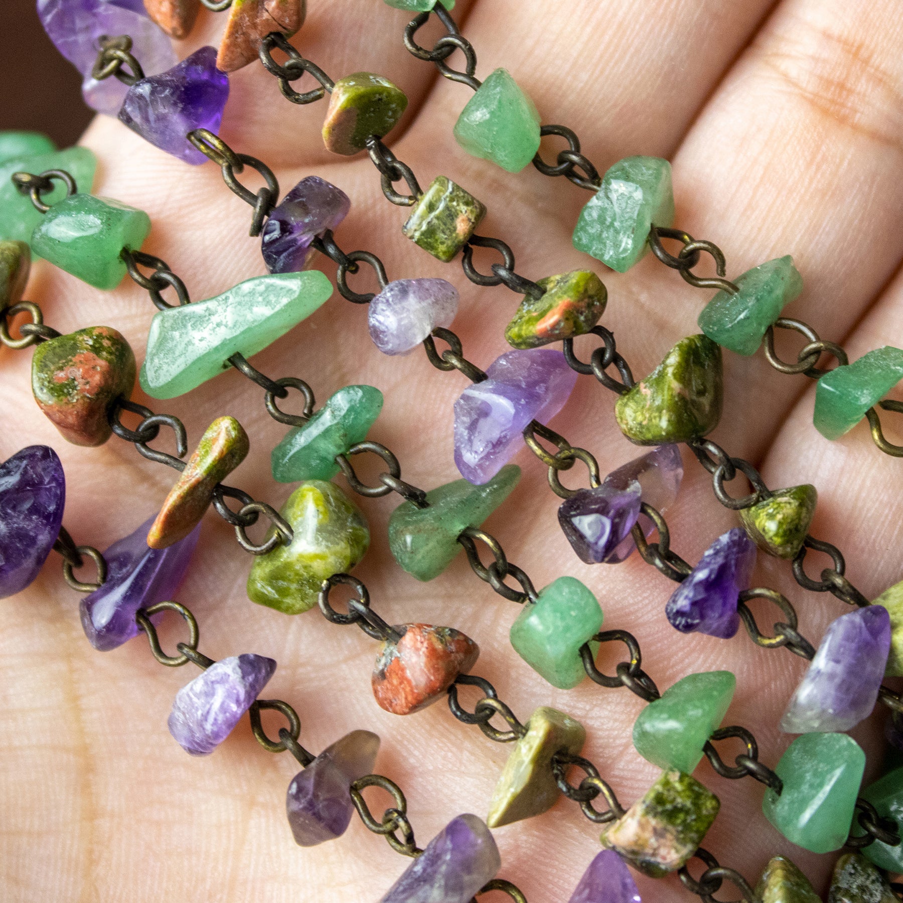 Unakite Chain with Chips - 18" Strand - Natural Unakite Beads