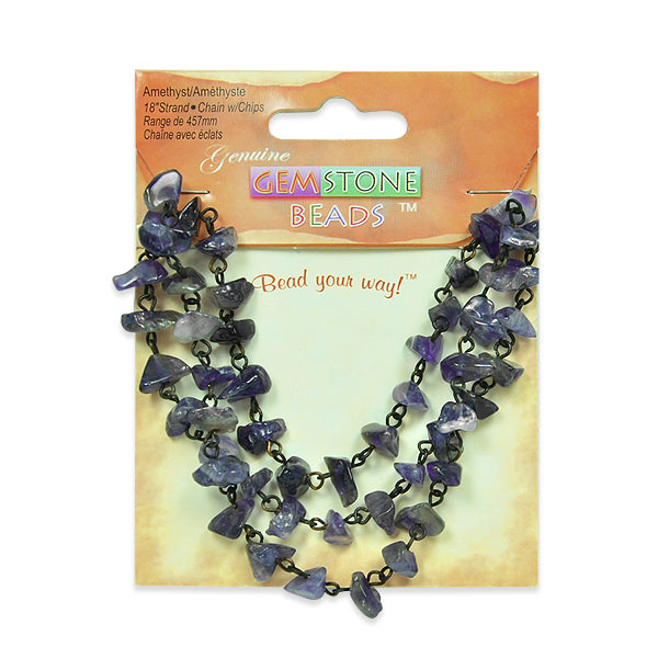 Amethyst Chips with Chain 18 Inch Strand Amethyst Beads