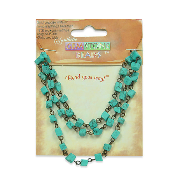 Synthetic Turquoise Chips with Chain (18" Strand) - Natural Synthetic Turquoise Beads