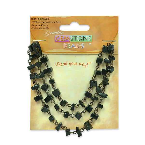Black Stone Chain with Chips - 18" Strand - Natural Blackstone Beads