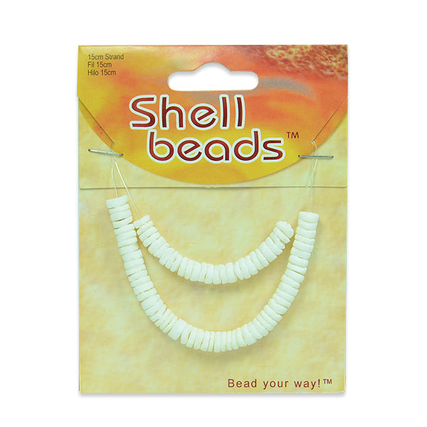 Round Shell Disk Beads - White - 15cm - Natural Shell & Pearl Beads