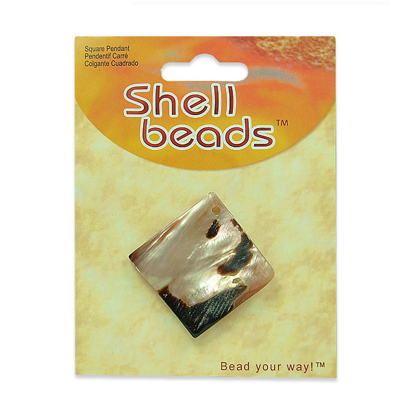 Square Mop Shell Pendant - Gray Multi - 30x30mm - Natural Shell & Pearl Beads