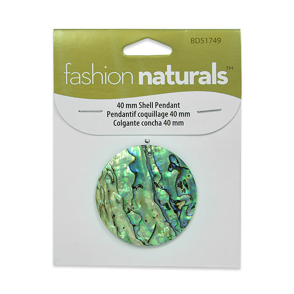 Paua Round Pendant - Green Multi - 40mm - Natural Shell & Pearl Beads