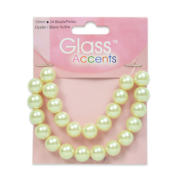 Round Pearl Glass Beads Pack of 24 - Champagne Shell & Pearl Beads