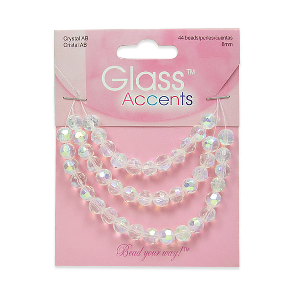 Round Faceted Glass Beads Pack of 44 - Crystal Aurora Borealis Glass Beads