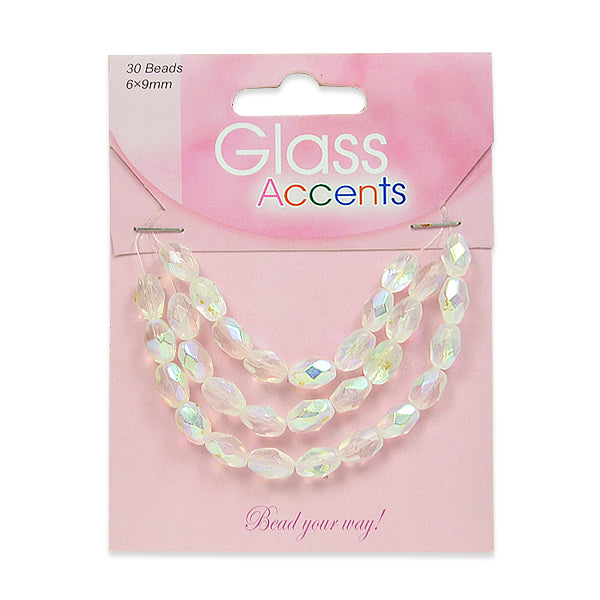 Oval Faceted Glass Beads Pack of 30 - Crystal Aurora Borealis Glass Beads