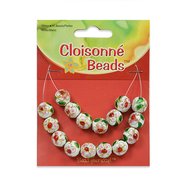 Cloisonne Beads Pack of 16 - White Multi Cloissone Beads