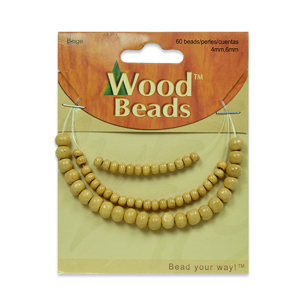 Round Wood Beads Pack of 60 - Beige Wood Beads