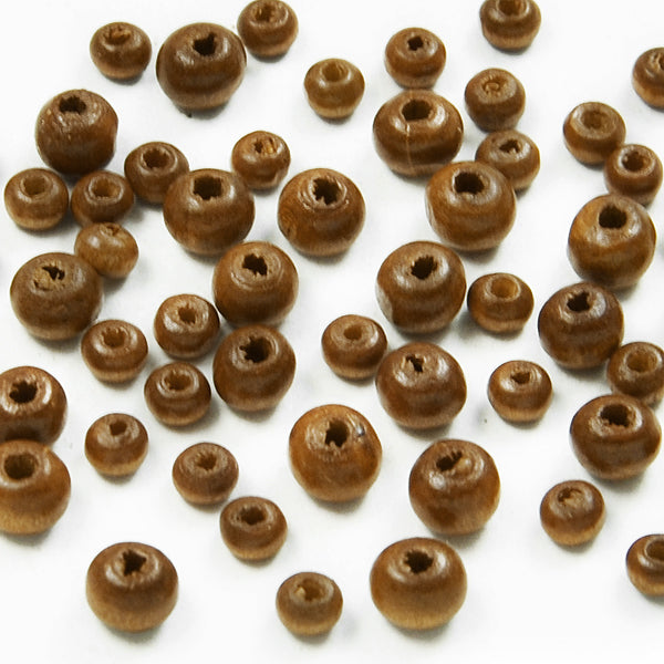 Round Wood Beads Pack of 60 - Taupe Wood Beads