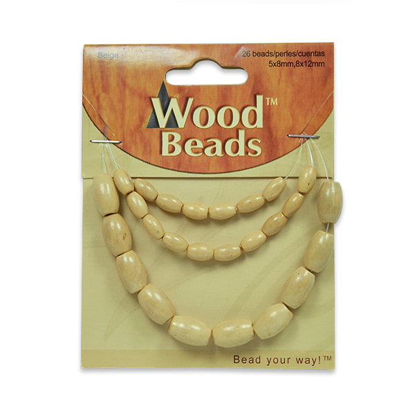 Oval Wood Beads - Beige - 5x8/8x12mm - 26 pcs. - Natural Wood Beads