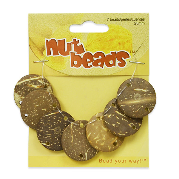 Coconut Beads Flat - 7 Pieces - Natural Nut & Coconut Beads