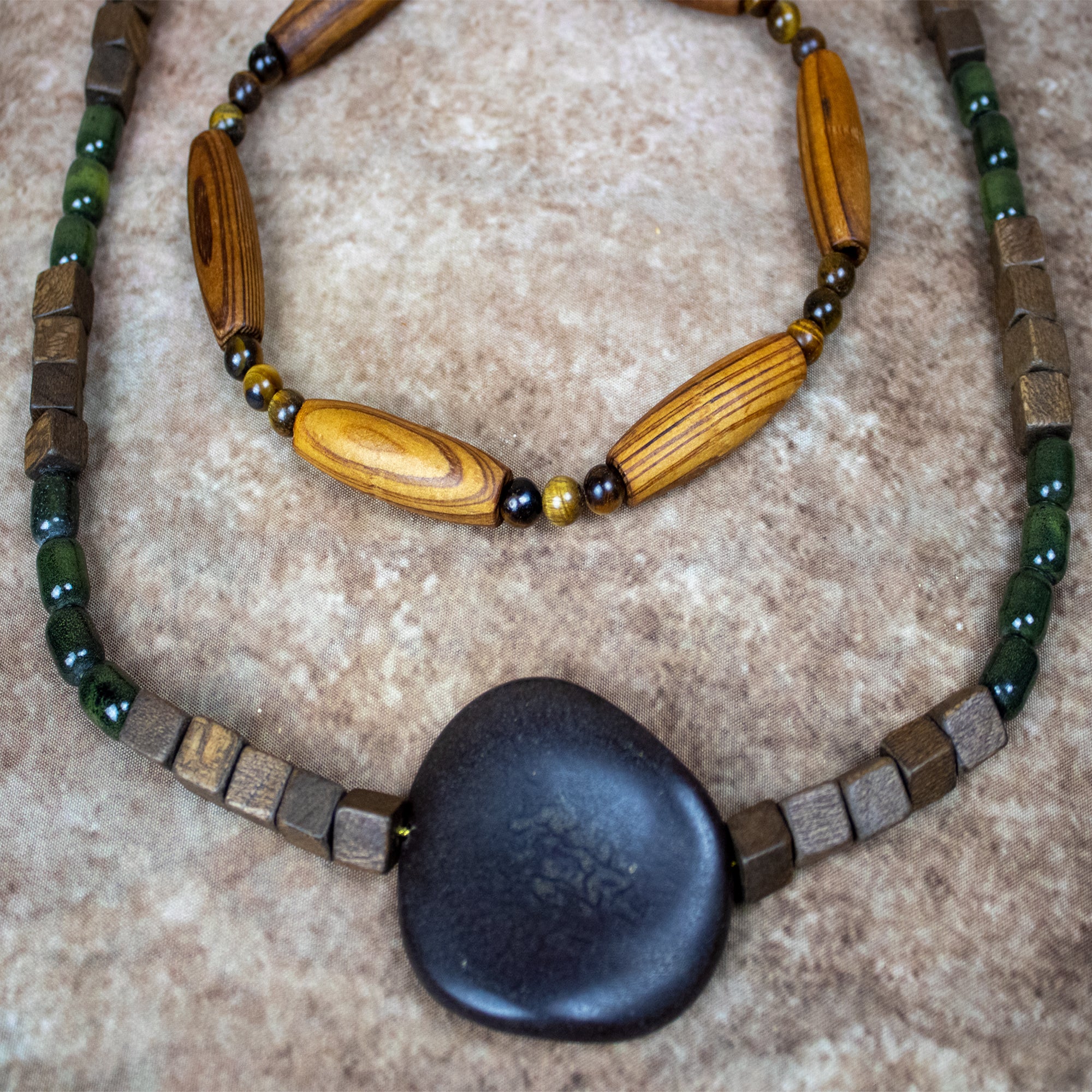 Mint Patty Nut Beads - 3 Pieces - Natural Nut & Coconut Beads