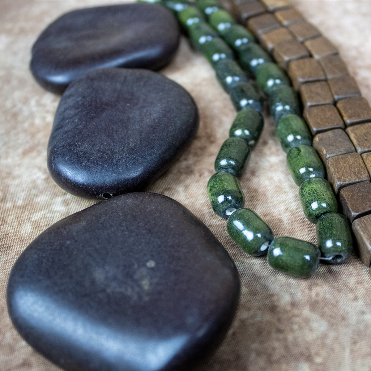 Mint Patty Nut Beads - 3 Pieces - Natural Nut & Coconut Beads