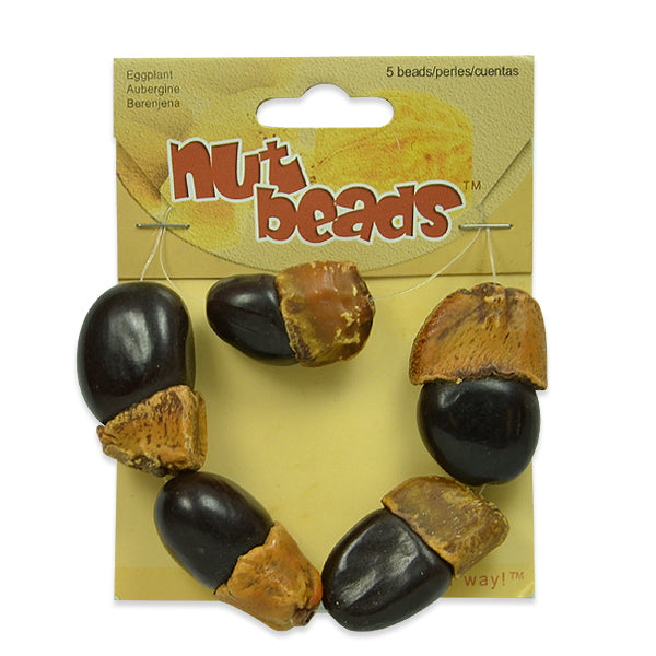 Eggplant Nut Beads - 5 pcs. - Natural Nut & Coconut Beads