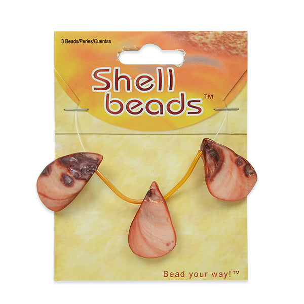 Natural Sea Shell Fan Beads/Pendants - Beige - PK/3 Shell & Pearl Beads