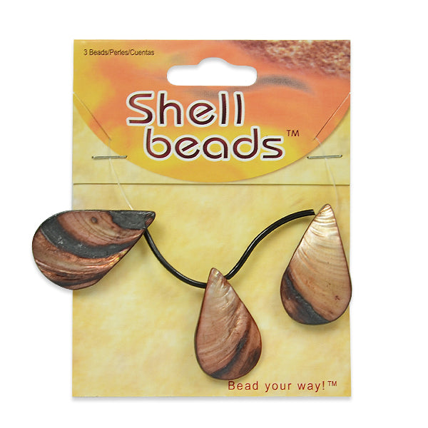 Sea Shell Fan/Drop Shape Beads/Pendants PK/3 - Natural Shell & Pearl Beads