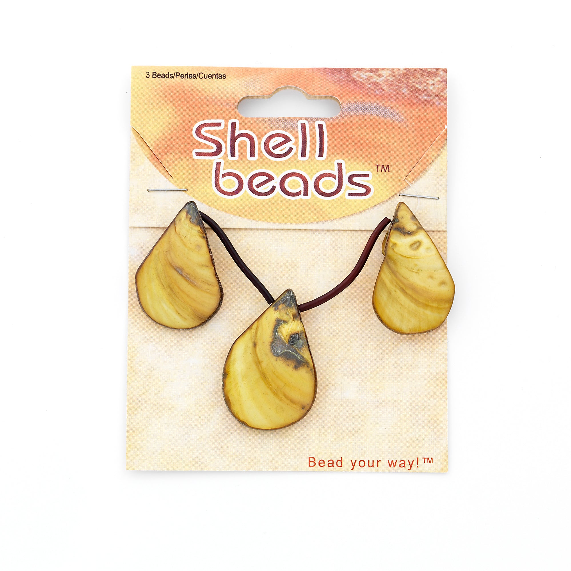 Sea Shell Fan/Drop Shape Beads/Pendants - Olive - PK/3 - Natural Shell & Pearl Beads