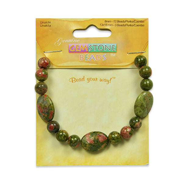 Round Unakite Gemstone Beads - 8mm/13x18mm - 15 pcs. - Natural Unakite Beads