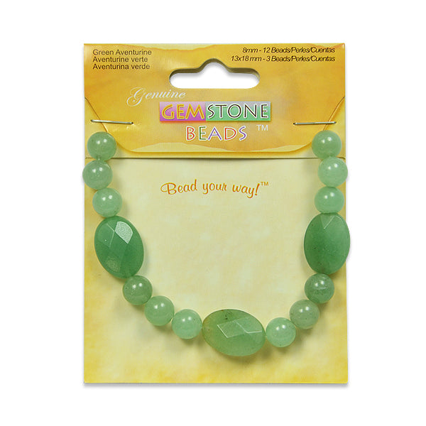 Round Green Adventurine Beads - 8mm/13x18mm - 15 pcs. Green Aventurine Beads