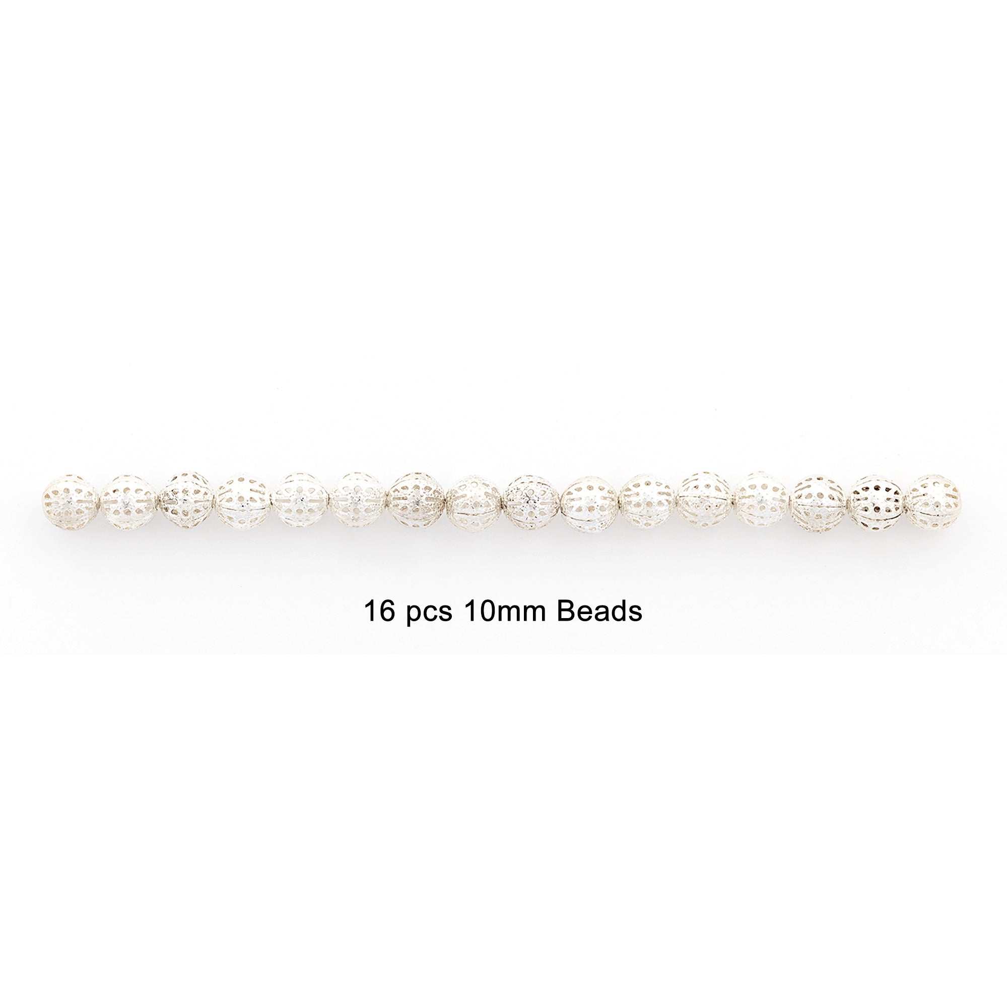 Filigree Metal 10mm Beads Silver Pack of 16 Metal Beads