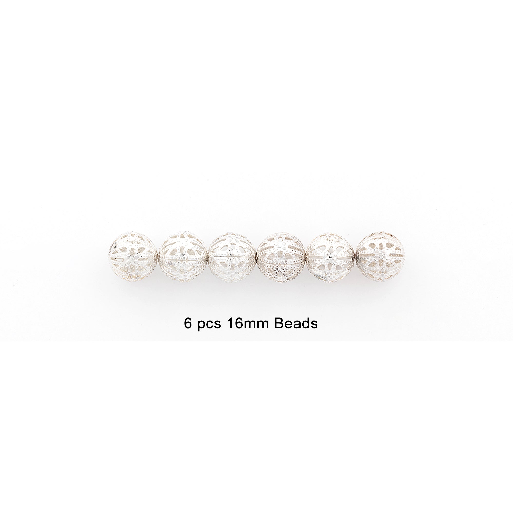 Filigree Metal 16mm Beads Silver Pack of 6 Metal Beads