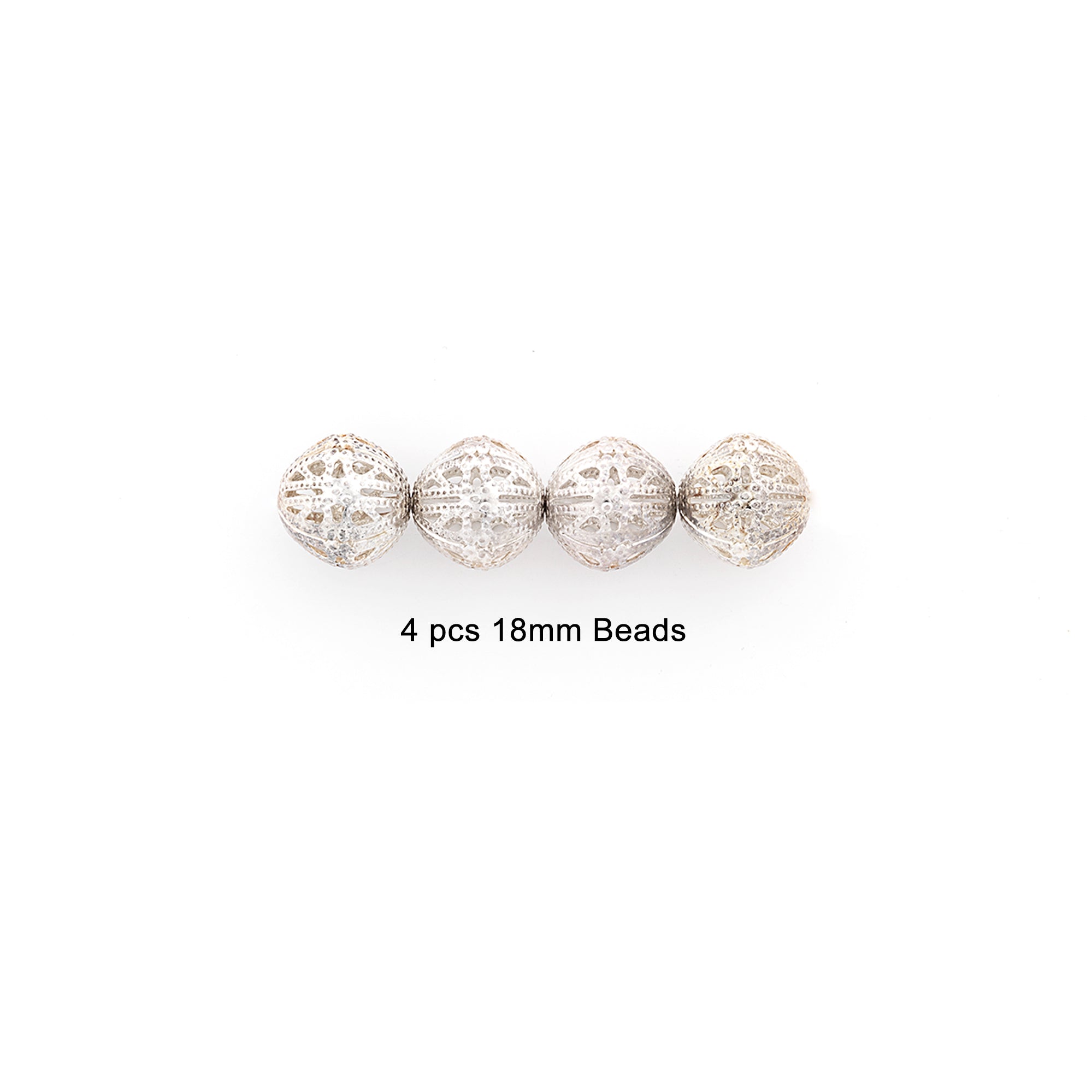 Filigree Metal 18mm Beads Silver Pack of 4 Metal Beads