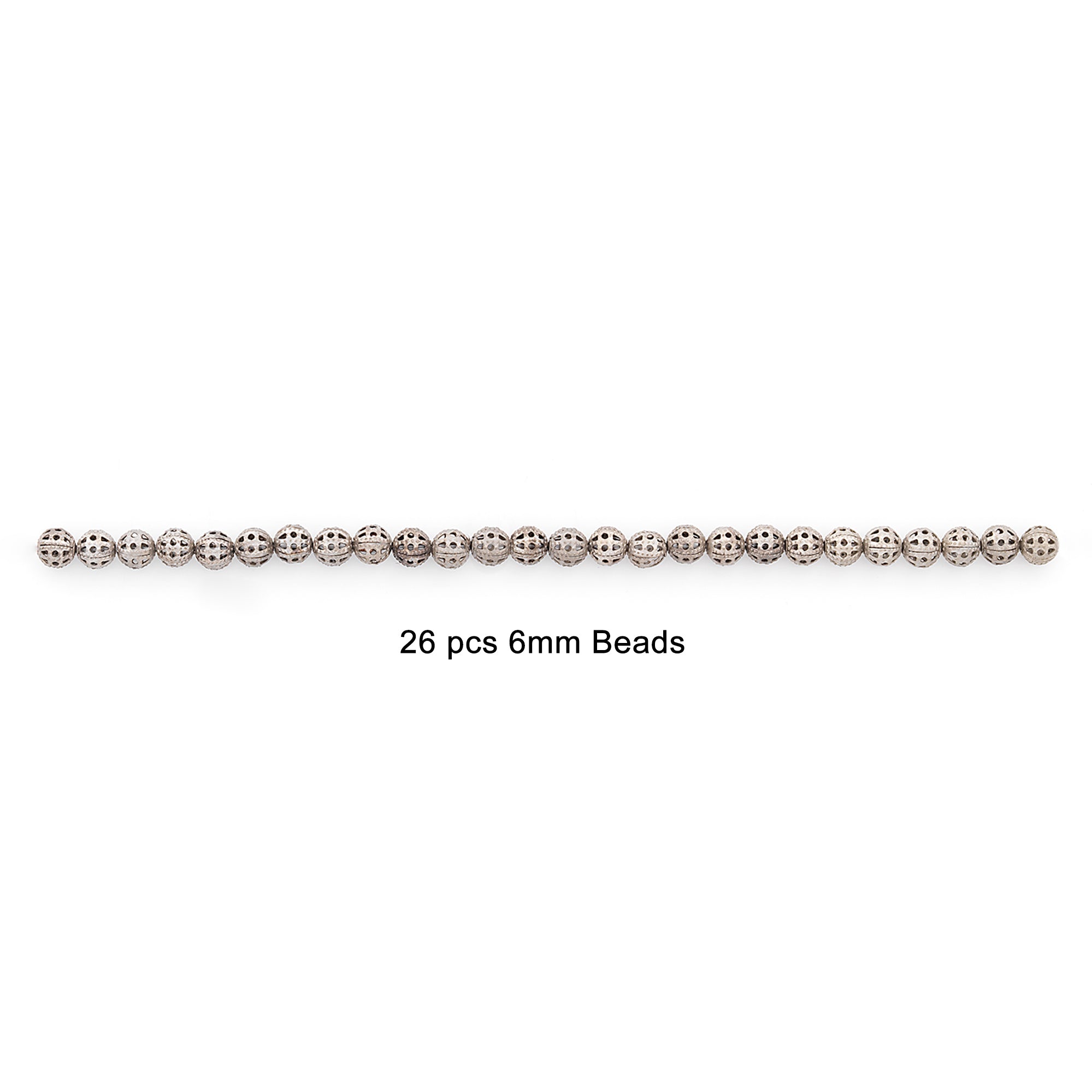 Filigree Metal 6mm Beads Pack of 26 - Antique Silver Metal Beads
