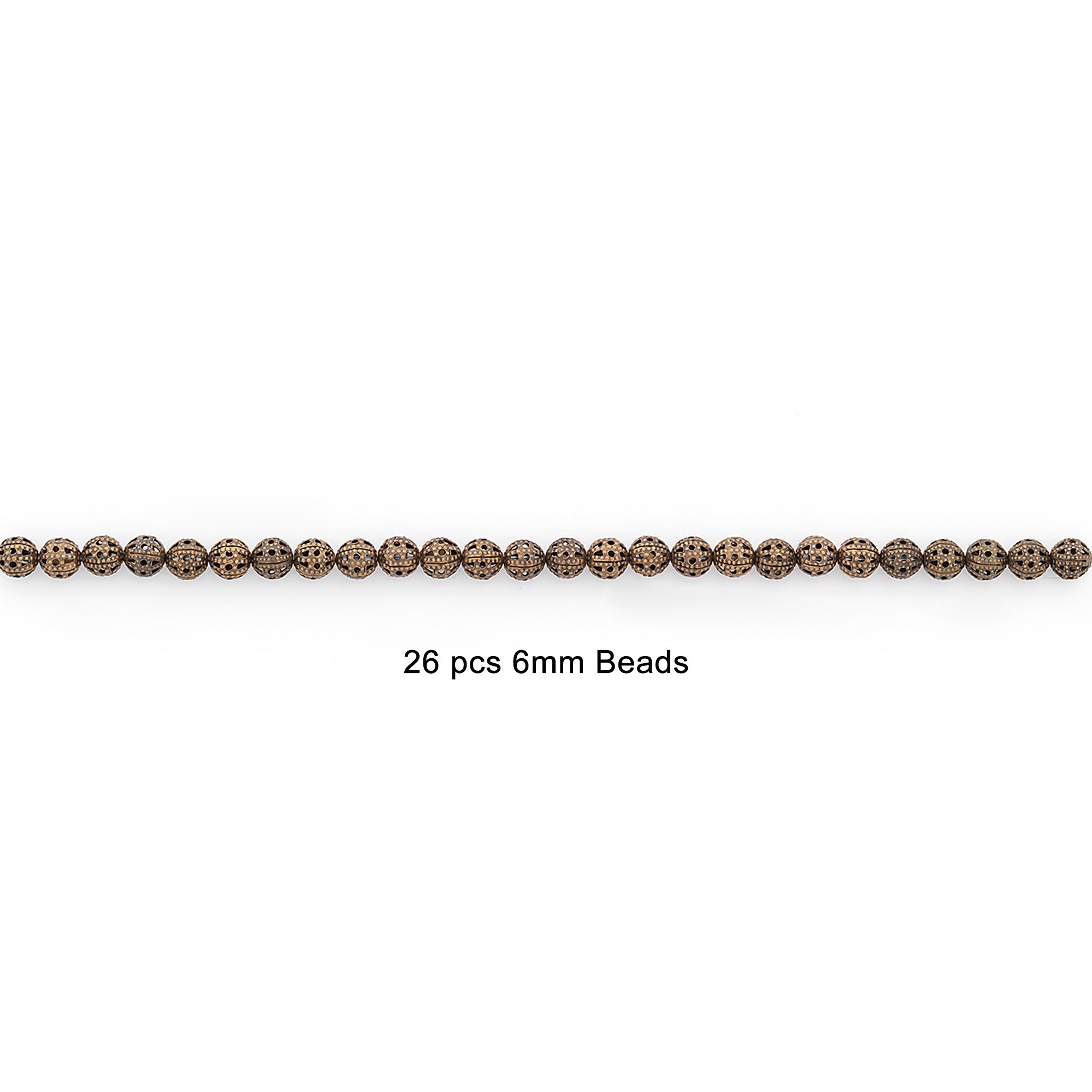 Filigree Metal 6mm round Beads Pack of 26 - Antique Bronze - Antique Gold Metal Beads