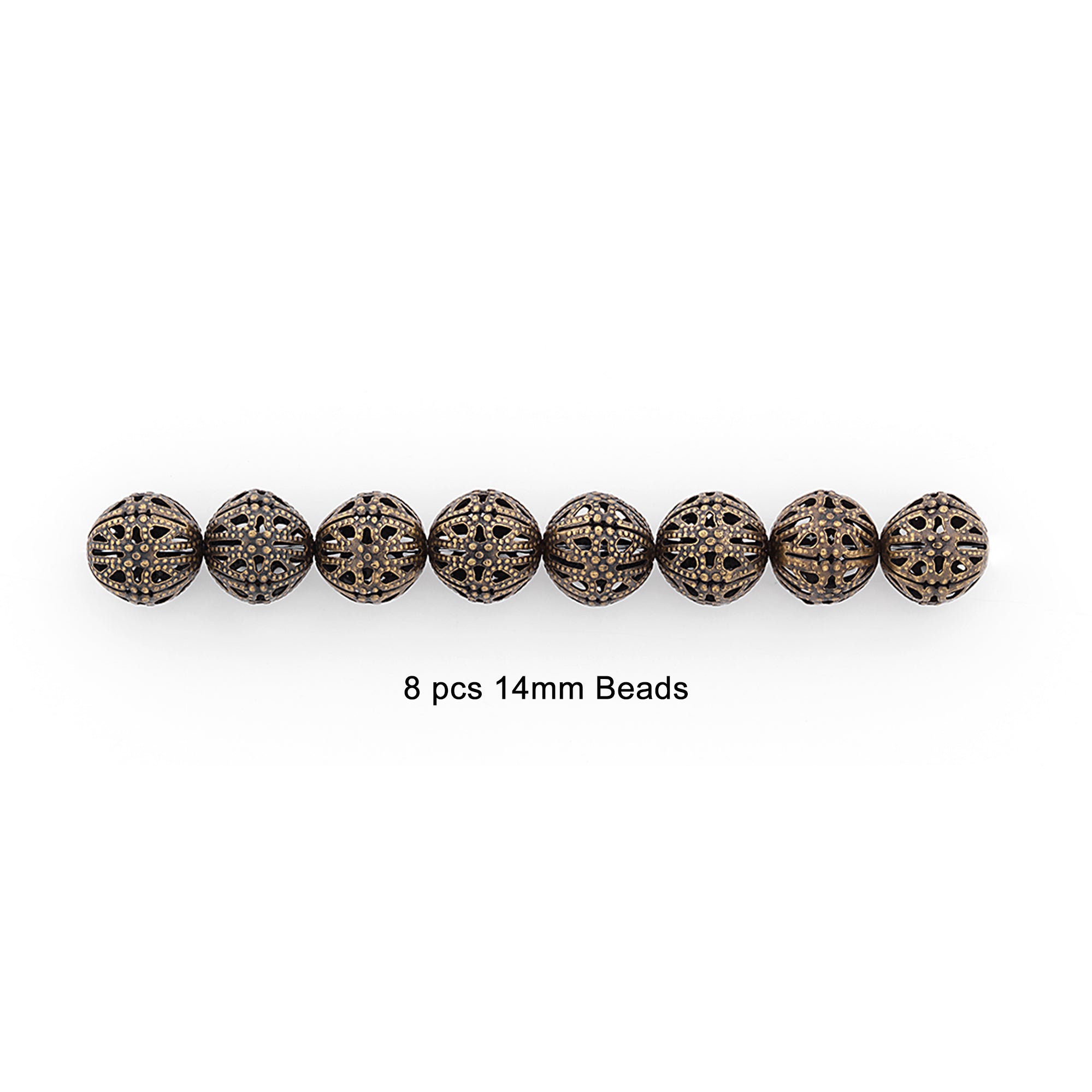 Filigree Metal 14mm Roubd Beads Pack of 8 - Antique Bronze - Antique Gold Metal Beads