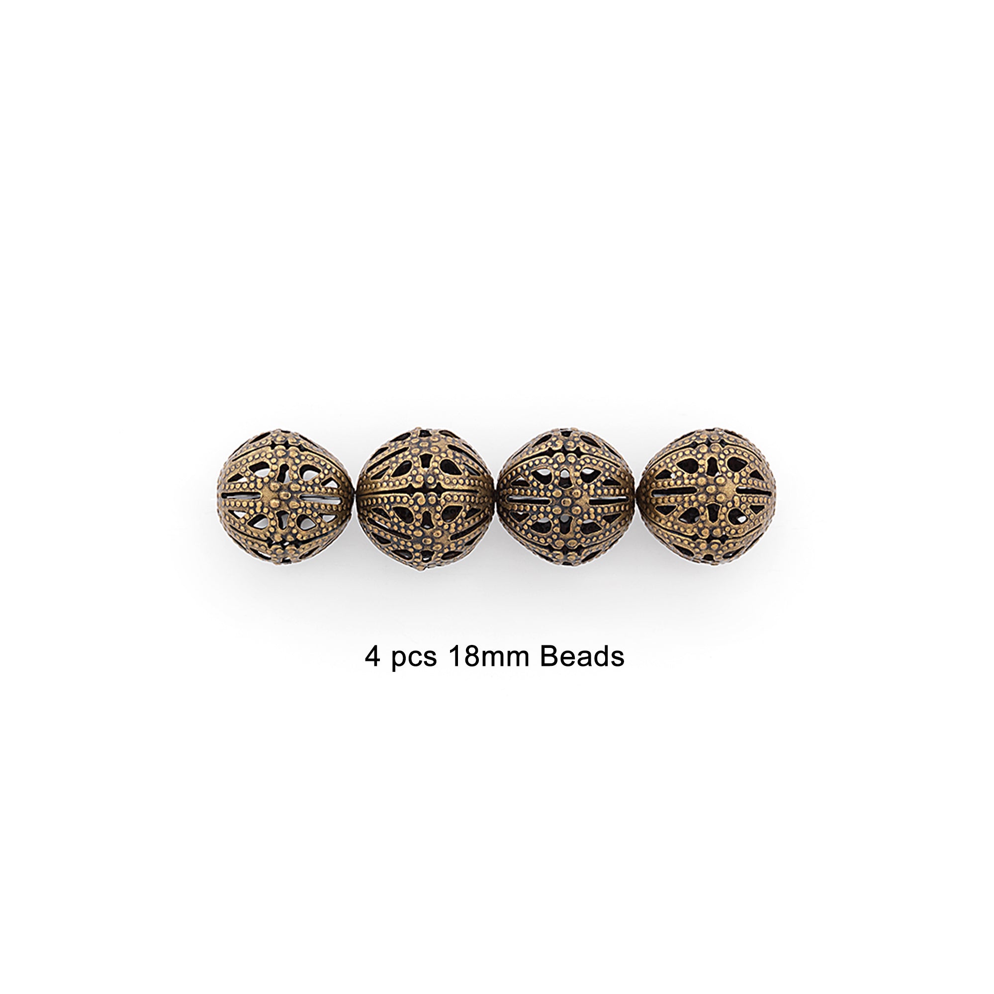 Filigree Metal 18mm Round Beads Pack of 4 - Antique Bronze - Antique Gold Metal Beads