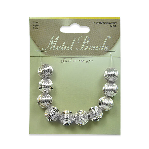 Pleated Metal Beads Pack of 10 - Silver Metal Beads