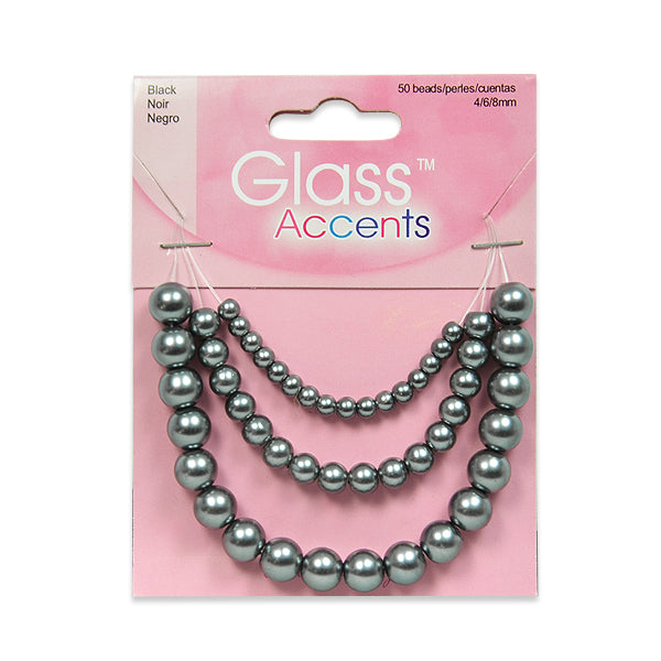 Round Pearl Glass Beads Assorted Pack of 50 - Dark Gray Shell & Pearl Beads
